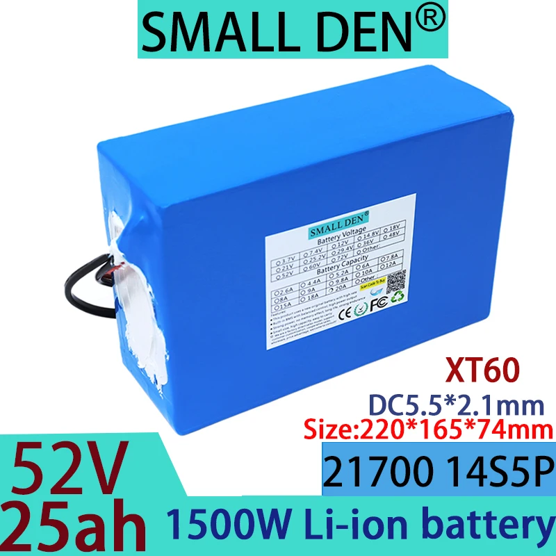 New 16S5P 21700 60V 25Ah lithium battery pack 1000-2500W high power, electric vehicle scooter motorcycle electric tricycle