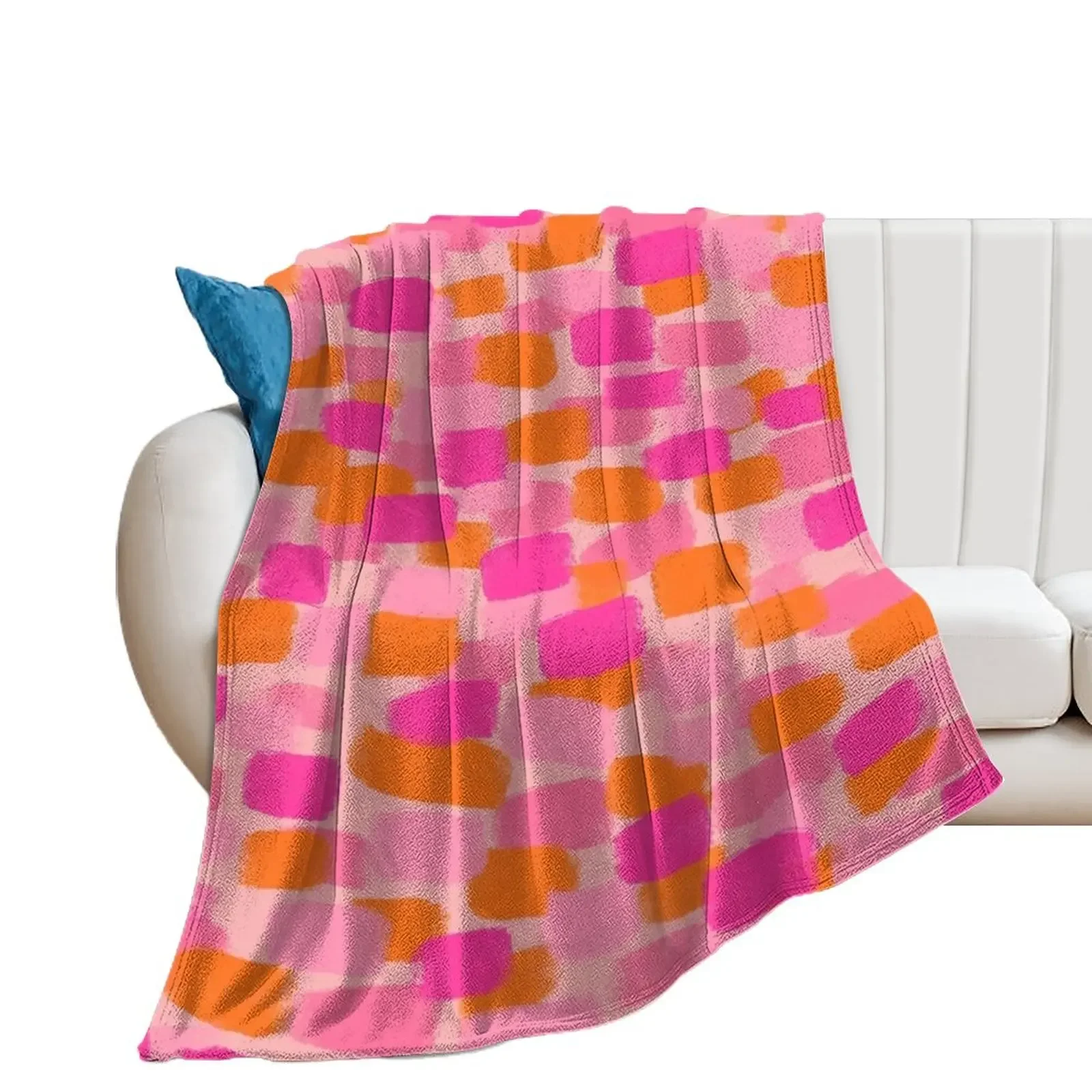 Abstract, Pink with Orange, Paint Brush Effect Throw Blanket Bed linens Moving Blankets