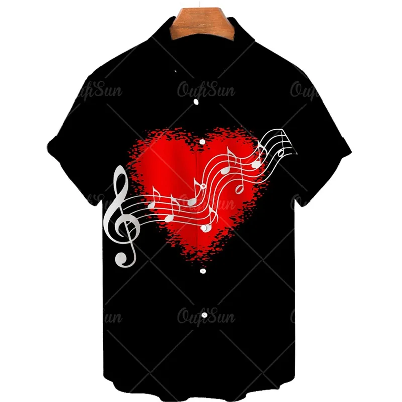 

Spring and summer casual shirts with high quality soft material men's tops T-shirt lapel shirt retro tone black love note top