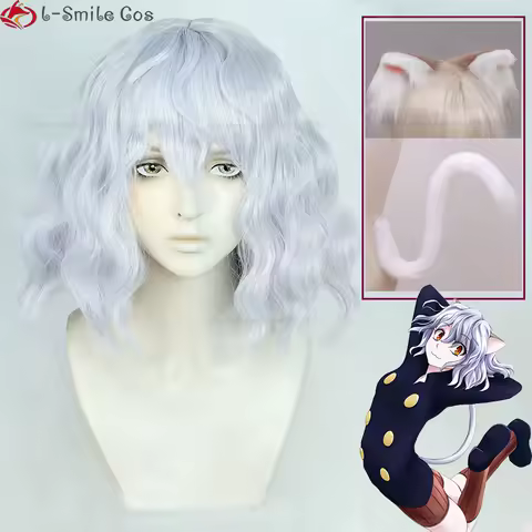 Anime Neferpitou Cosplay Wig Silver Purple Curly Heat Resistant Synthetic Hair Halloween Party Wigs + Wig Cap