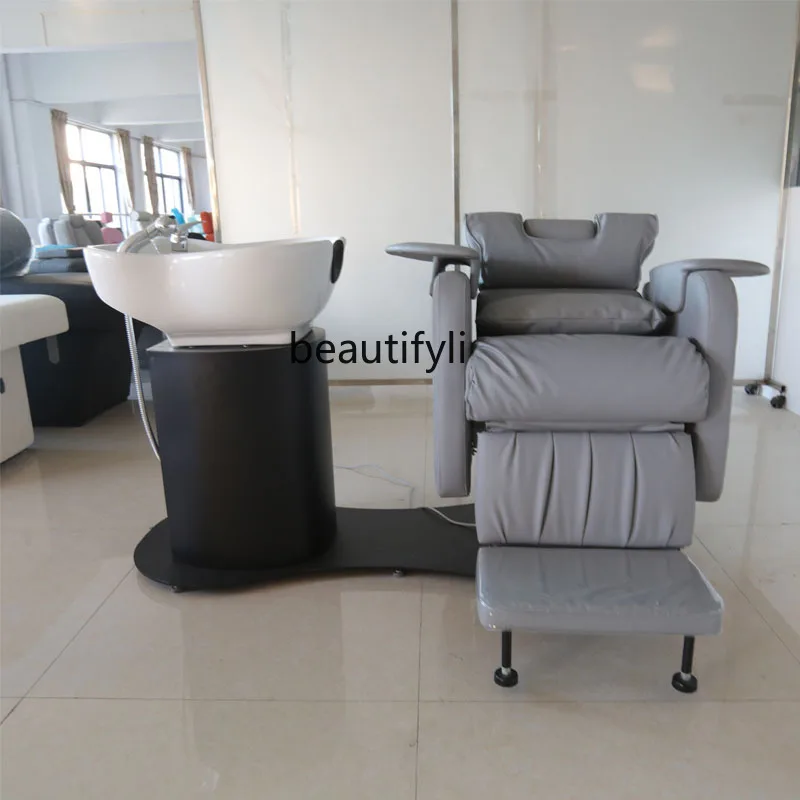 High-End Barber Shop Electric Shampoo Chair Rotating Sitting Semi-Full Lying Flushing Bed