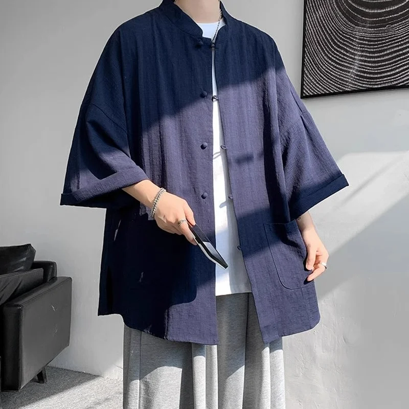 

New Chinese Sle Thin Cotton Linen Men's irt ort Sve Summer Linen Tang Suit Dao Pao Outerwear Large Size Zen Priest C...
