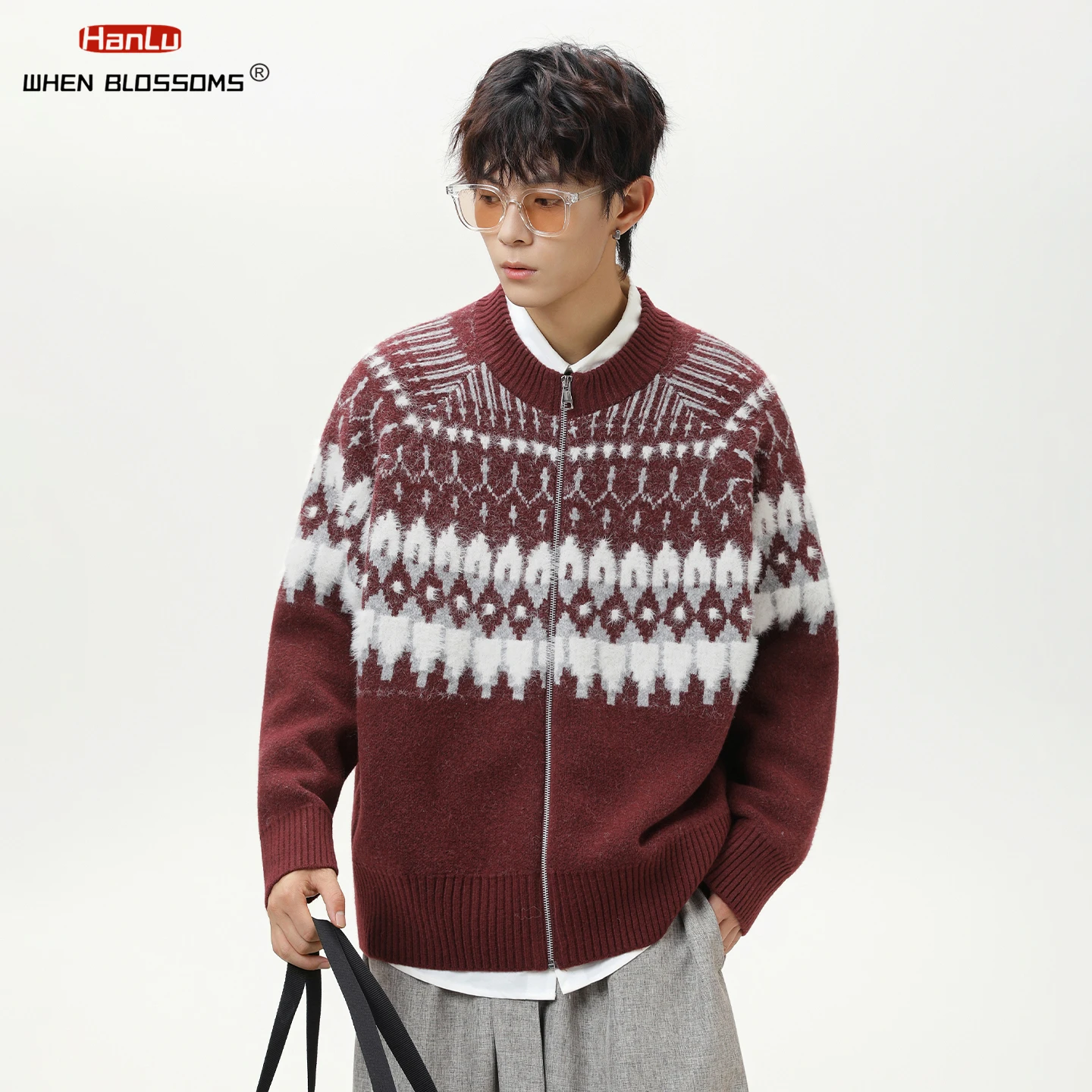 Hanlu 2025 للجنسين معرض جزيرة سترة محكم متماسكة سترة فو المنك لينة زوجين المتضخم دافئ الخريف الشتاء معطف #2