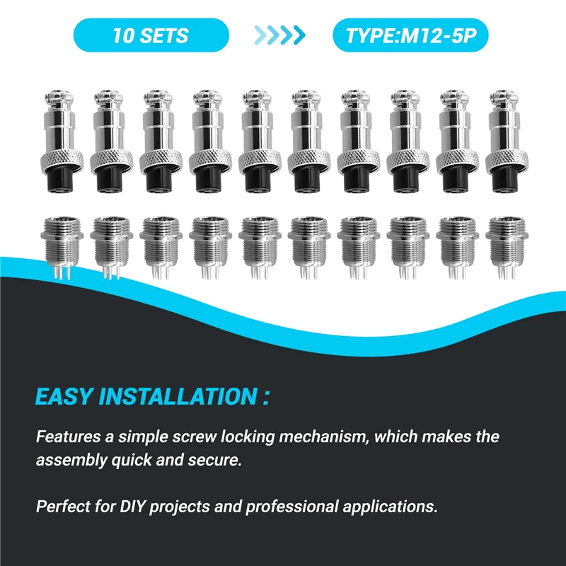 AU61-10Set M12 12 مللي متر موصل الطيران ذكر + أنثى مقبس الهواء الدائري التوصيل موصل لوحة الأسلاك الكهربائية