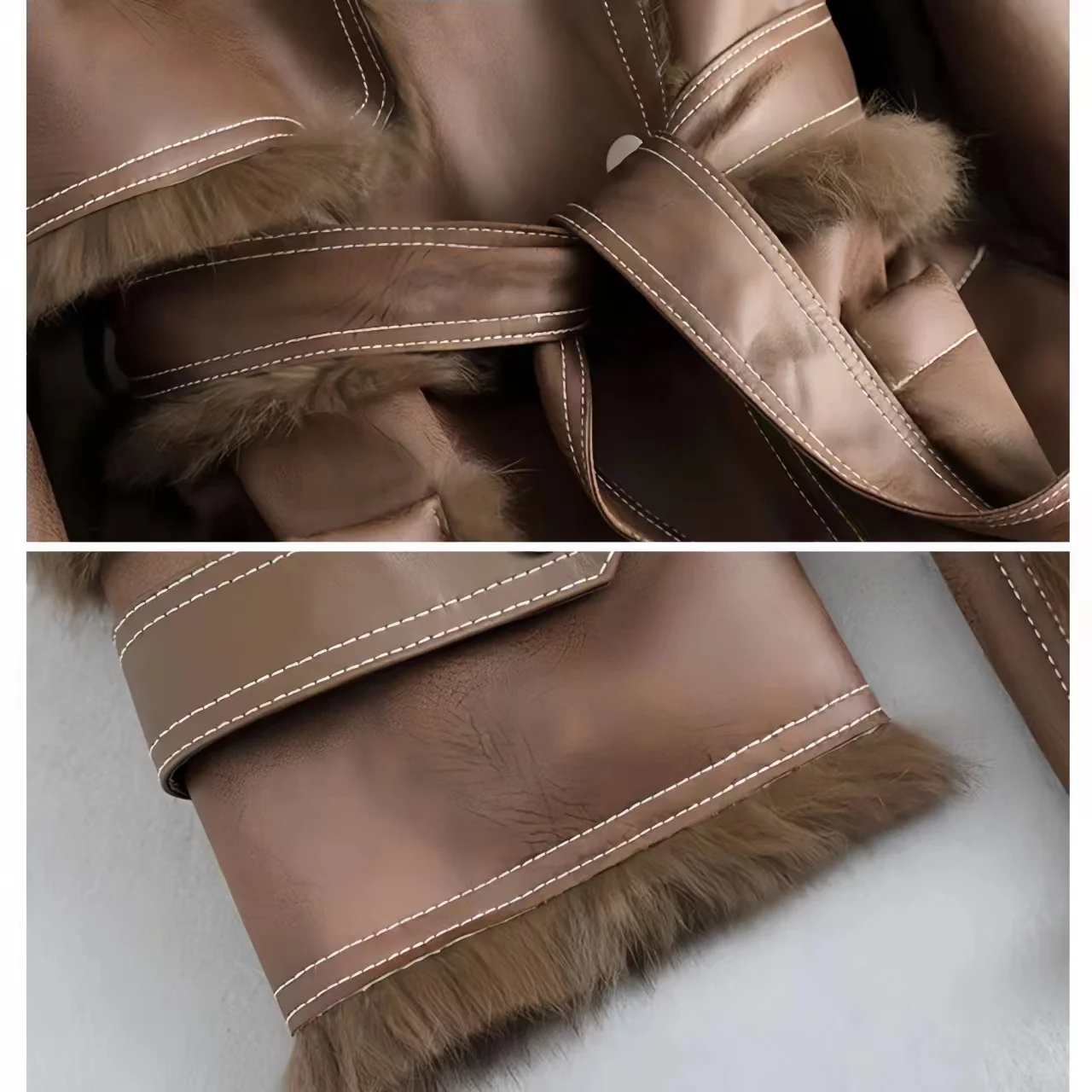 Women\'s Genuine Leather Rabbit Fur Coat, Lamb Fur Collar Overcoat, Female Clothes,Double Breasted, High Quality, New,Winter