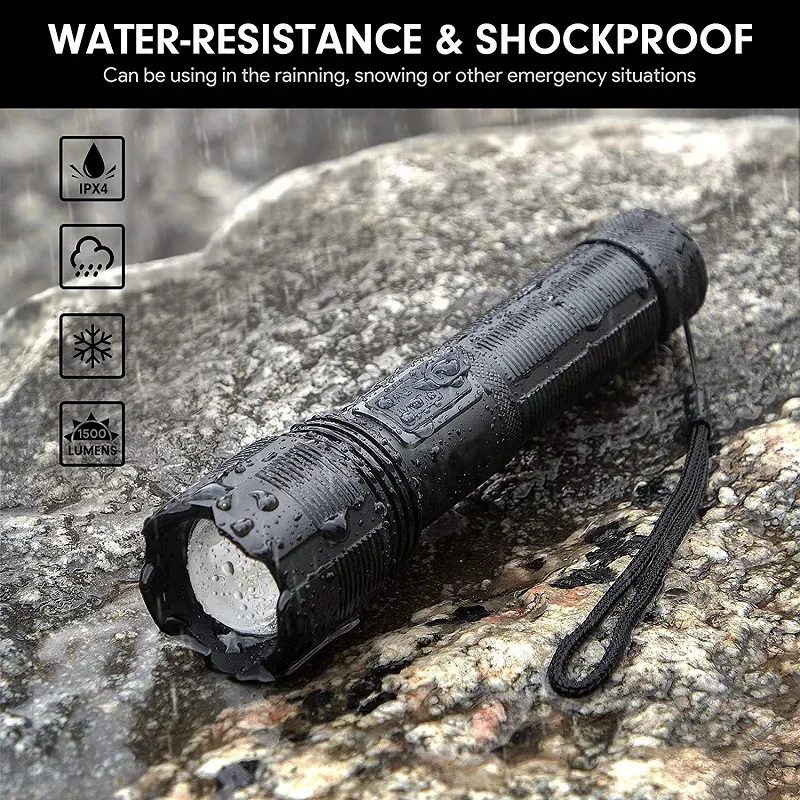 Powerful LED Flashlight 5 Modes Rechargeable Flashlights Super Bright Zoom Torch Outdoor Tactical Flashlight Waterproof Lamp