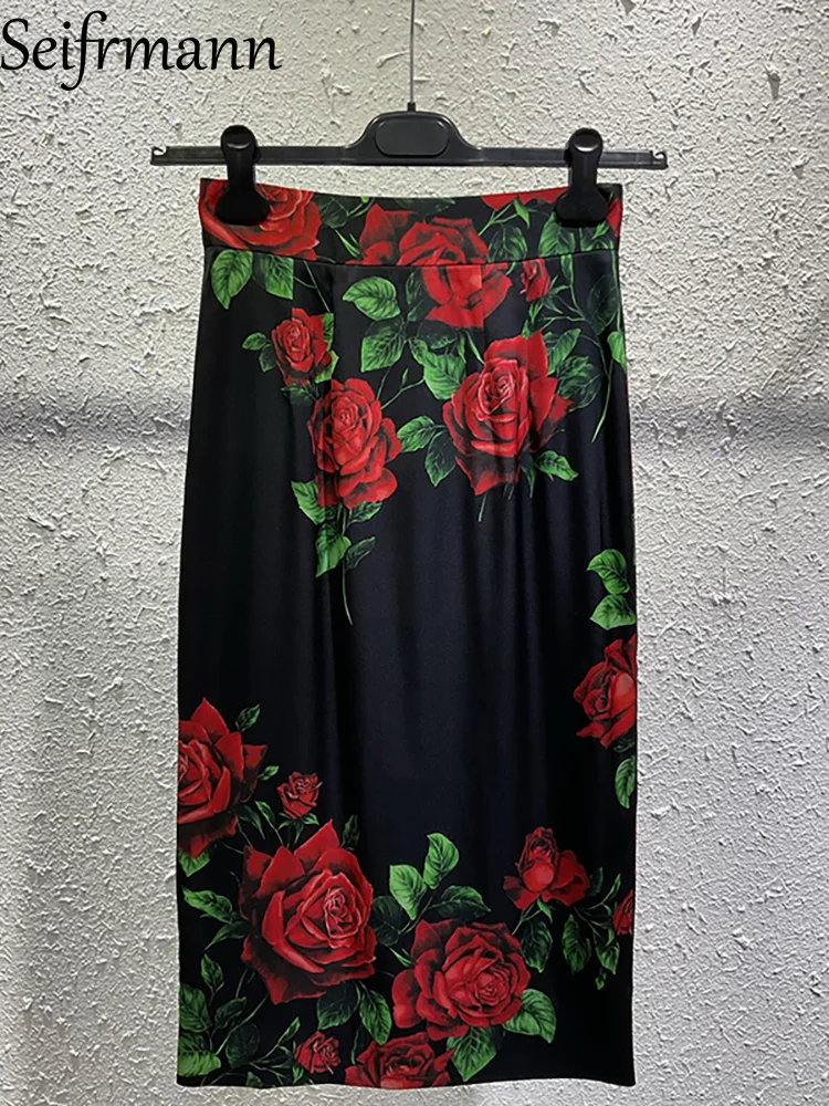 Seifrmann Lässiger bedruckter Seidenrock mit hoher Taille, vielseitiger Rock, Herbstmode 2026, neuer Stil für Damen.