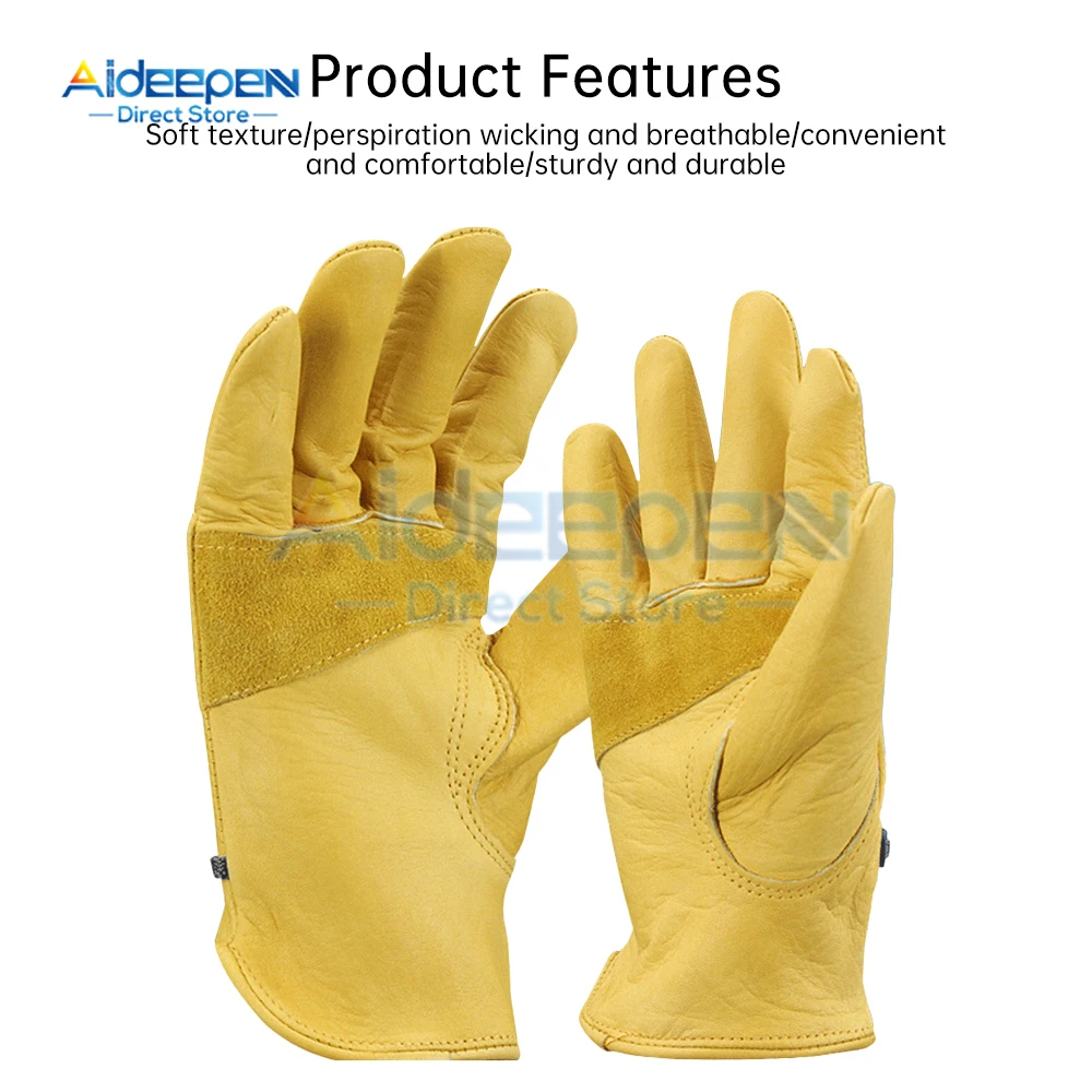 Flex Grip Leather Work Gloves Stretchable Wrist Tough Cowhide Working Glove Resistant Knit Wrist Canvas Backing Safety Supplies