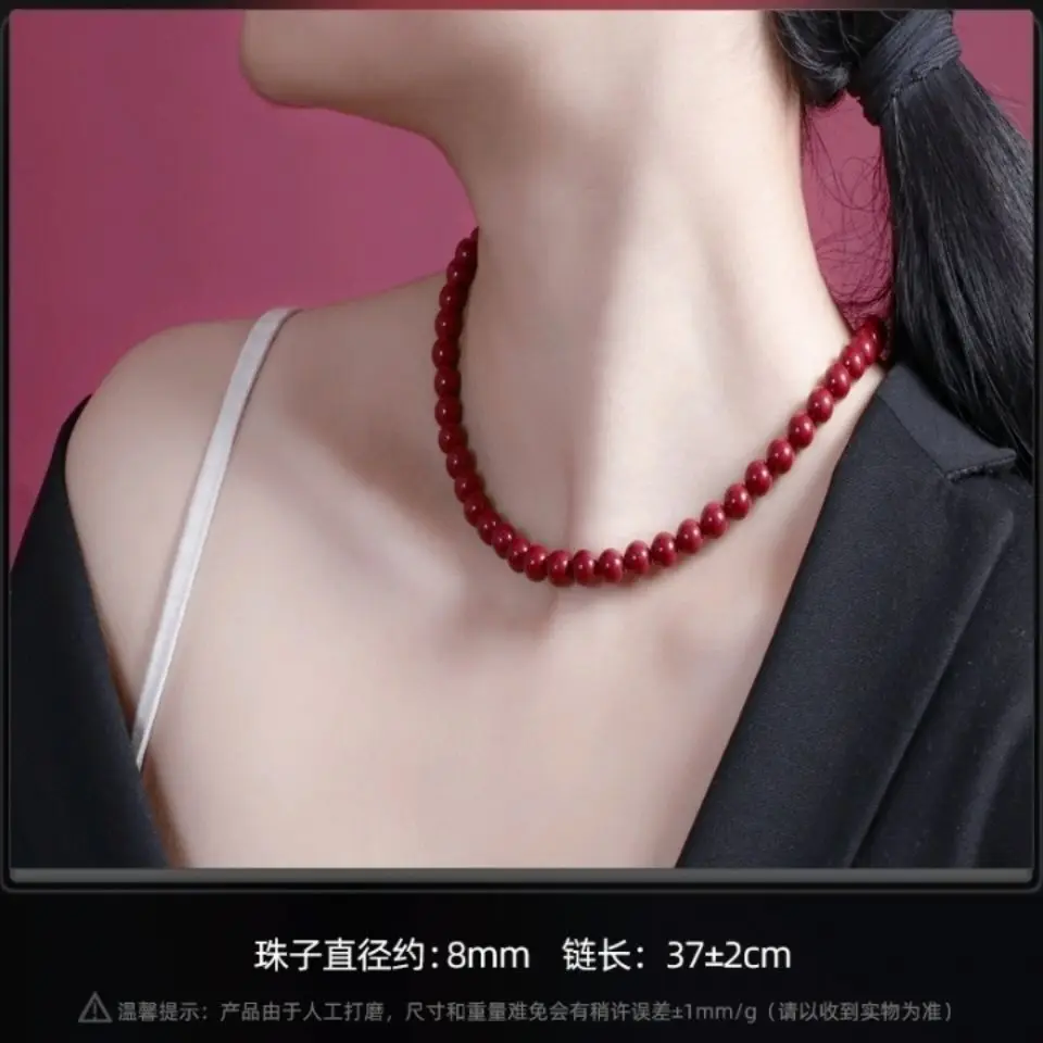 High Content of Natural Mineral Cinnabar Necklace, Middle-aged Girlfriend Sweater Chain