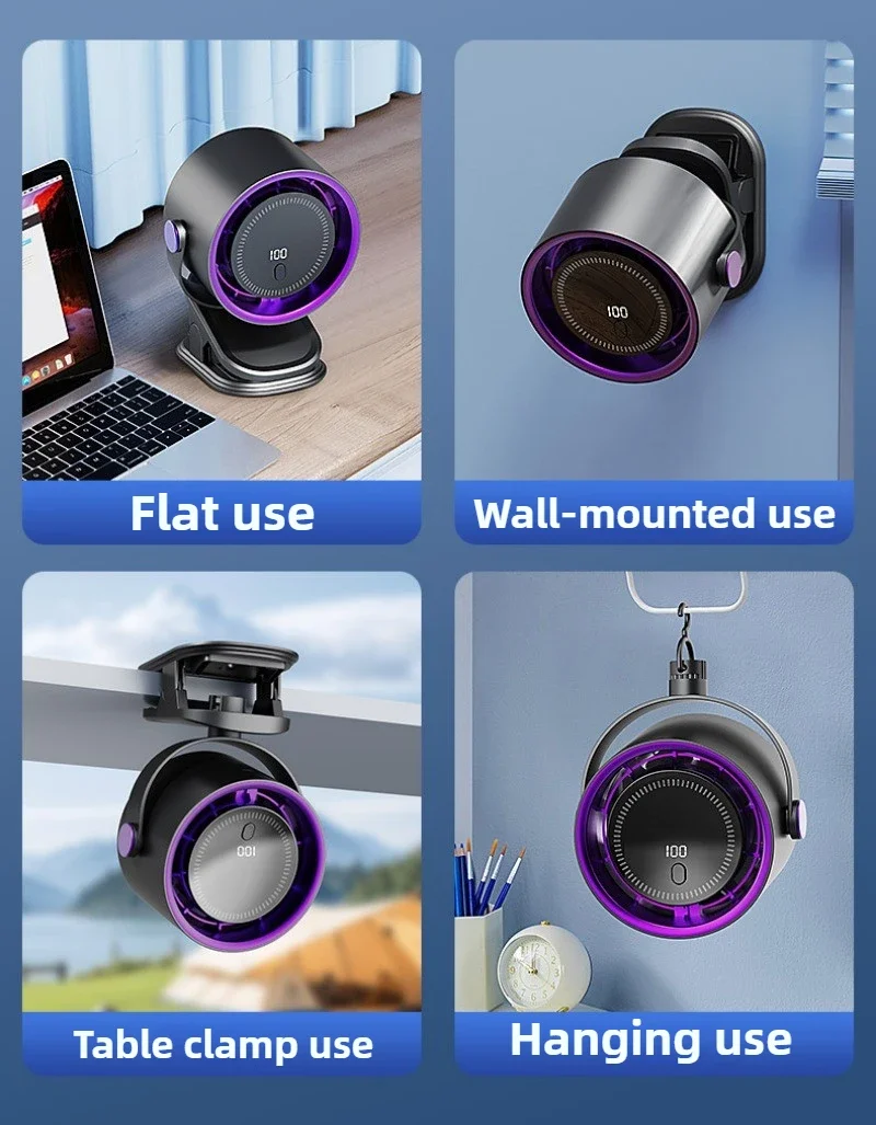 New Desktop Bladeless Fan Usb Portable Digital Display High-speed Turbo Small Fan Clip Table Wall Three-in-one Air Conditioning