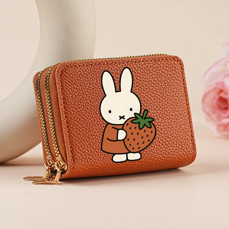Kawaii Miffys Rabbit Short Wallet for Women Pu Leather Zipper Wallet Cartoon Bunny Girl ID Card Holder Cute Coin Purse Key Pouch view 2