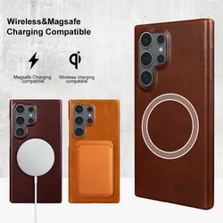 For Samsung S26 Ultra Case Magnetic Magsafe Oil Wax Genuine Leather Phone Cases For Galaxy S25 S24 S23 S22 Cover Wireless Charge