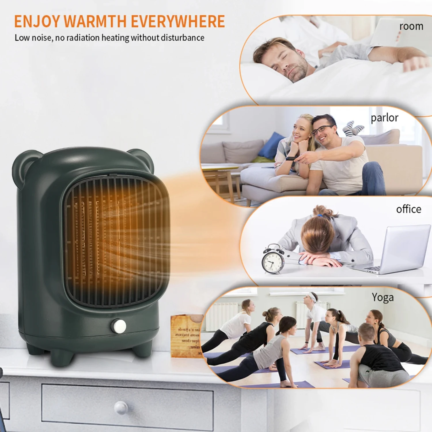 Quiet and Safe Energy Efficient Portable Ceramic Space Heater with Fast Heating Function - Mini Heater with Thermostat for Perso