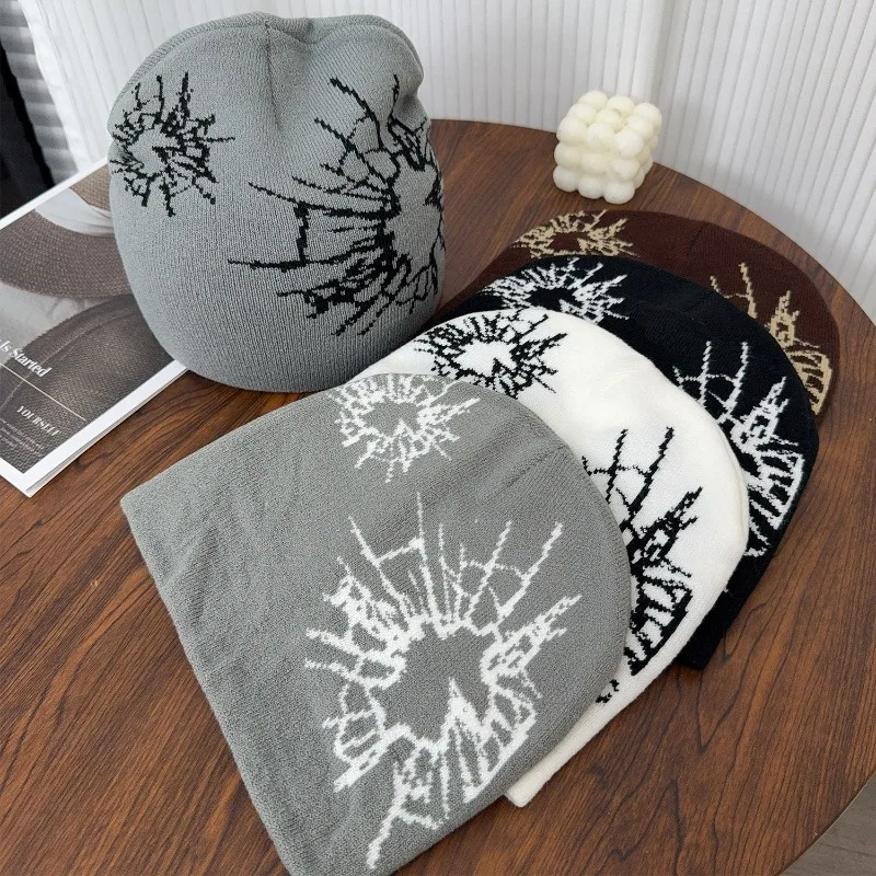 أزياء الجمجمة طباعة بيني للنساء الرجال Y2K محبوك كسر النوافذ نمط التزلج في الهواء الطلق الدفء الهيب هوب الباردة قبعة الجمجمة قبعة