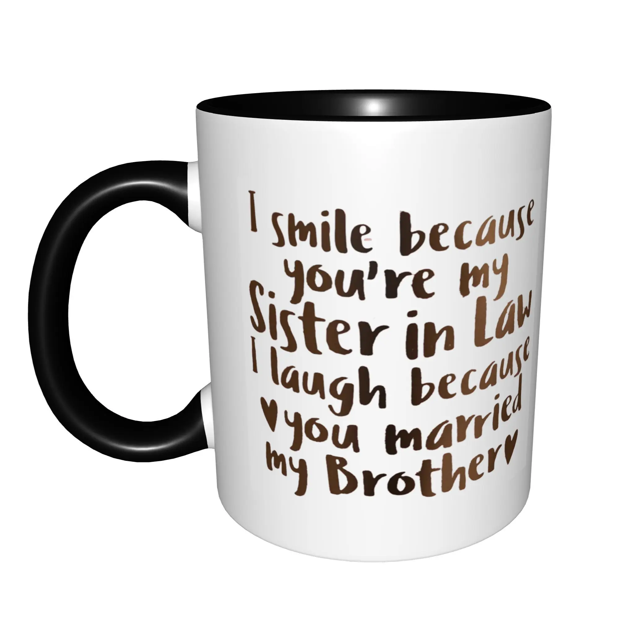 شقيقة في القانون هدايا شقيقة جديدة الأخت في القانون أكواب الزفاف الخطوبة مع مقبض أسود أكواب قهوة عيد ميلاد أكواب شاي سيراميك 11 أوقية