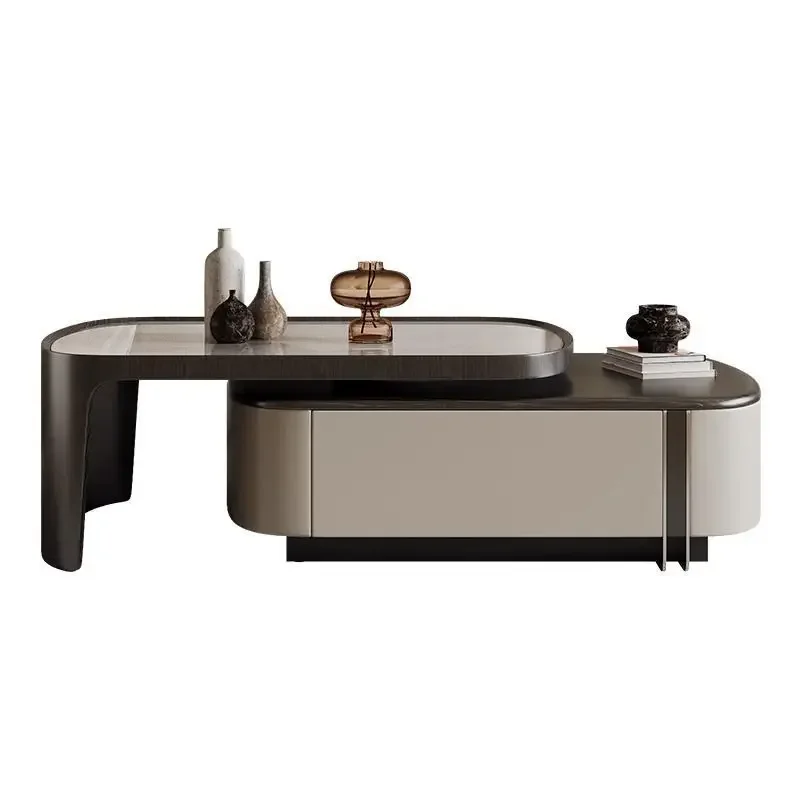 

Retractable rock slab coffee table living room household small apartment light luxury modern simplicity