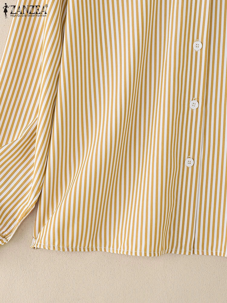 ZANZEA-camisas informales con cuello a rayas para mujer, Tops abotonados de manga larga para otoño, ropa de moda para ir al trabajo, S-3XL