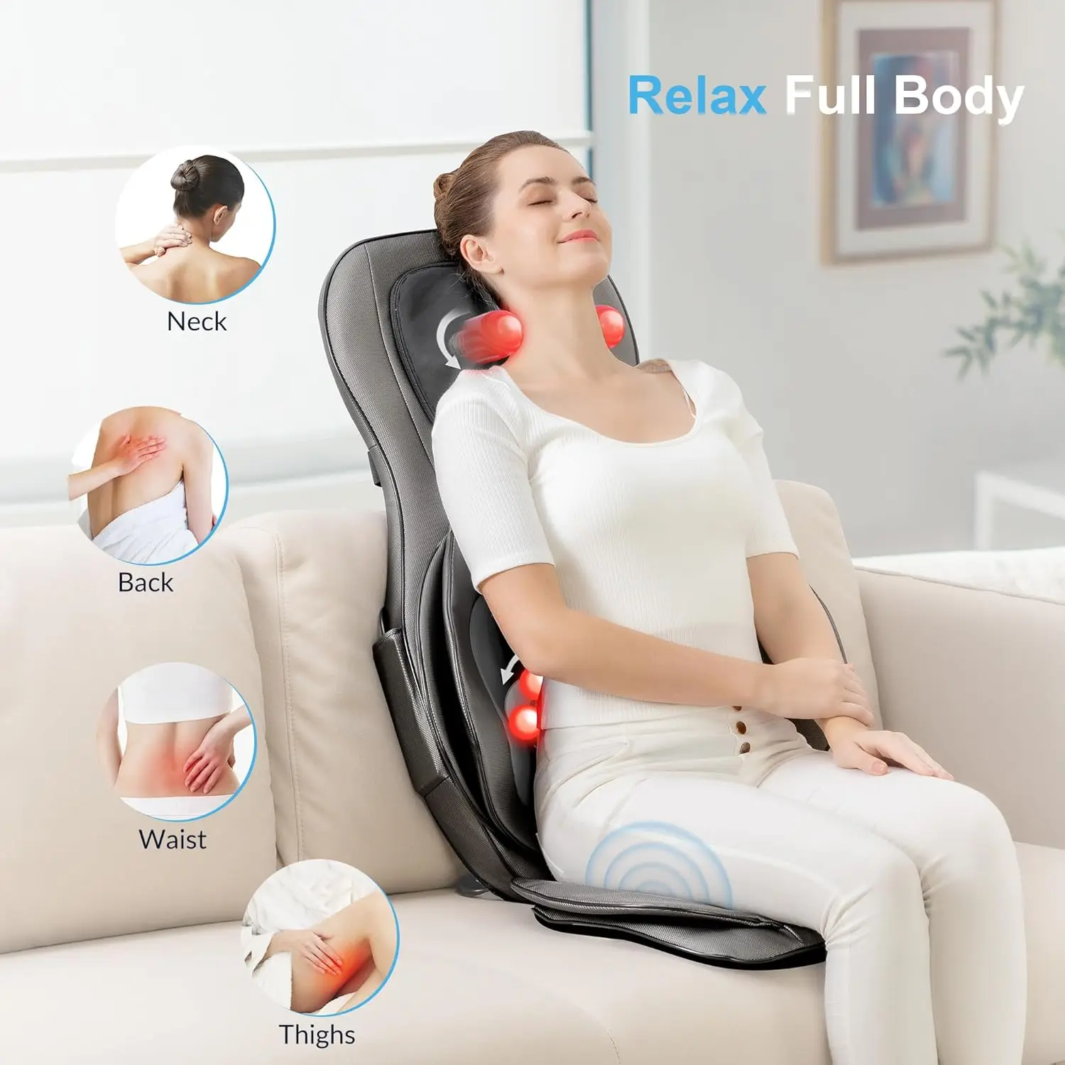 Shiatsu Neck Back Massager with Heat, 2D ro 3D Kneading Massage Chair Pad, Adjustable Compression Seat Massager for Full Body Re