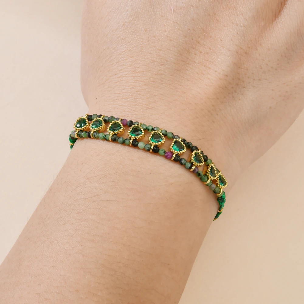 Natürliche Afrikanische Türkis-Steinperlen-Kettenarmband für Frauen mit Herz-Liebes-Kristallanhängern, Handgefertigter Exquisiter Schmuck – Detail 1
