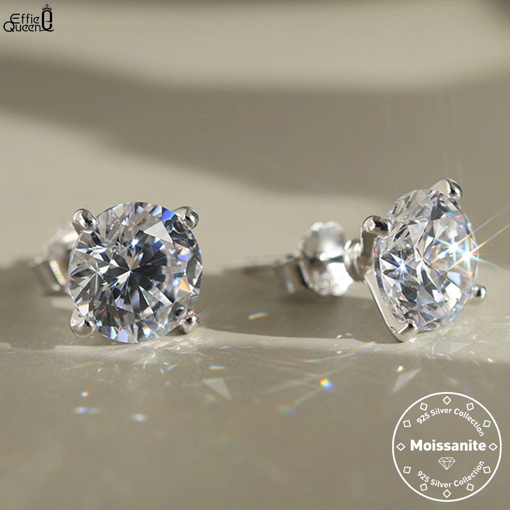 

Effie Queen S925 Silver 0.5-4ct Round Moissanite Diamond Stud Earrings Ideal Jewelry Wedding Party 2025 Trend Earrings MOE04