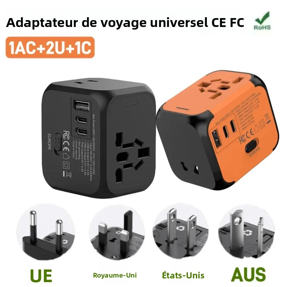 Adaptateur de voyage universel, prise multiple 220v à 5v, prise usb type c, Multicontacto con usb y chargeur Corriente pour ue/royaume-uni/états-unis
