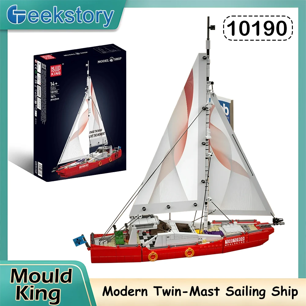 

Mould King 10190 Modern Twin-Mast Sailing Ship Yacht Building Set STEM Educational Exploration Ship Model Creative Gift for Kids