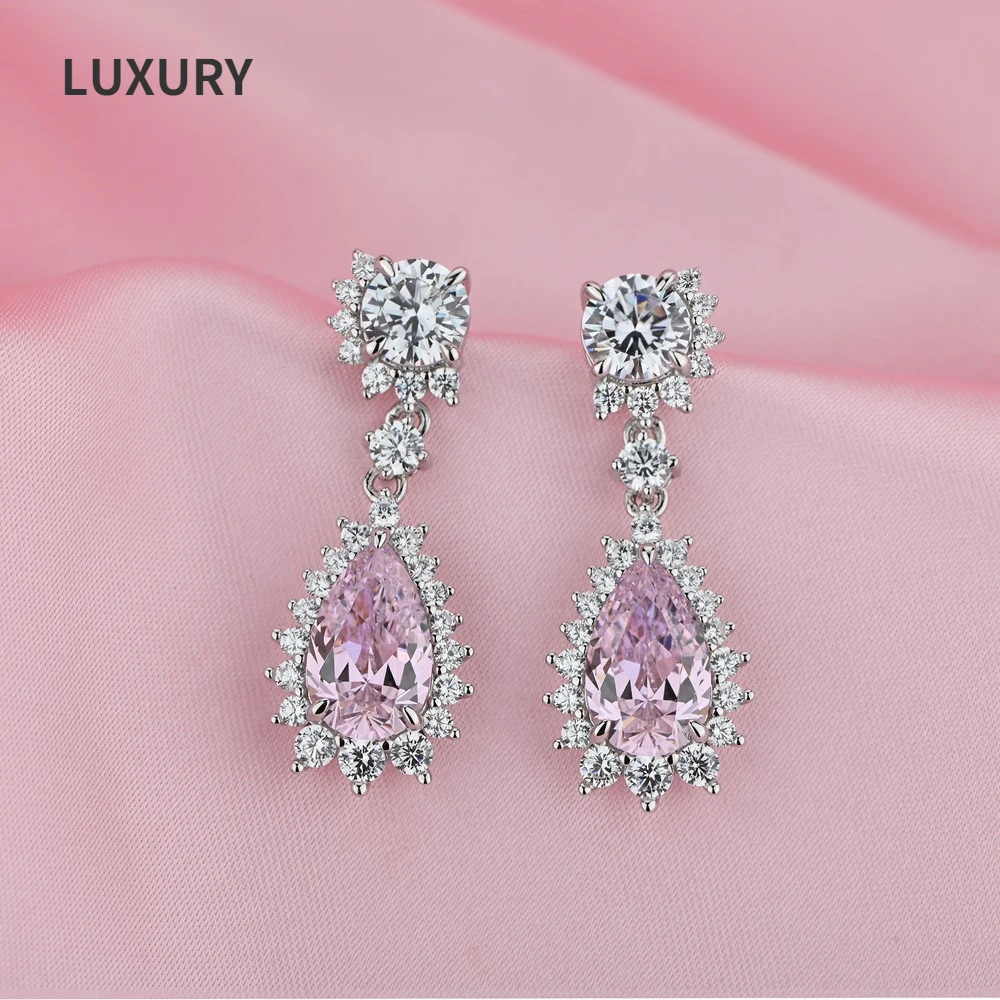 

Luxury 100% 925 Sterling Silver Heart Pink High Carbon Diamond Stud Earrings For Women Sparkling Wedding Party Fine Jewelry