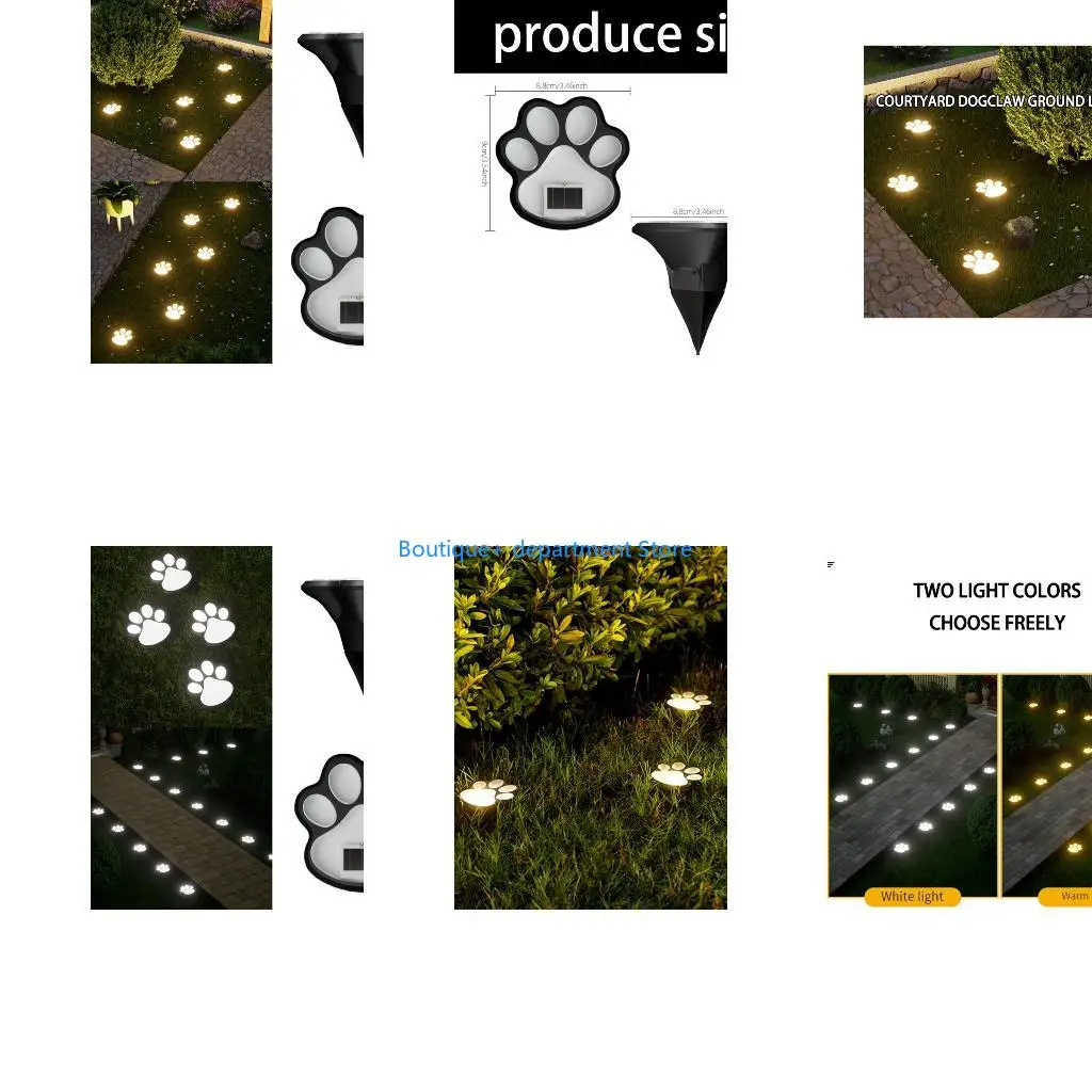 E1PD Pack of 4 Solar Operated Outdoor Landscape Light Waterproof Dog Paws Plastic Texture Suitable for Lawn Pathways