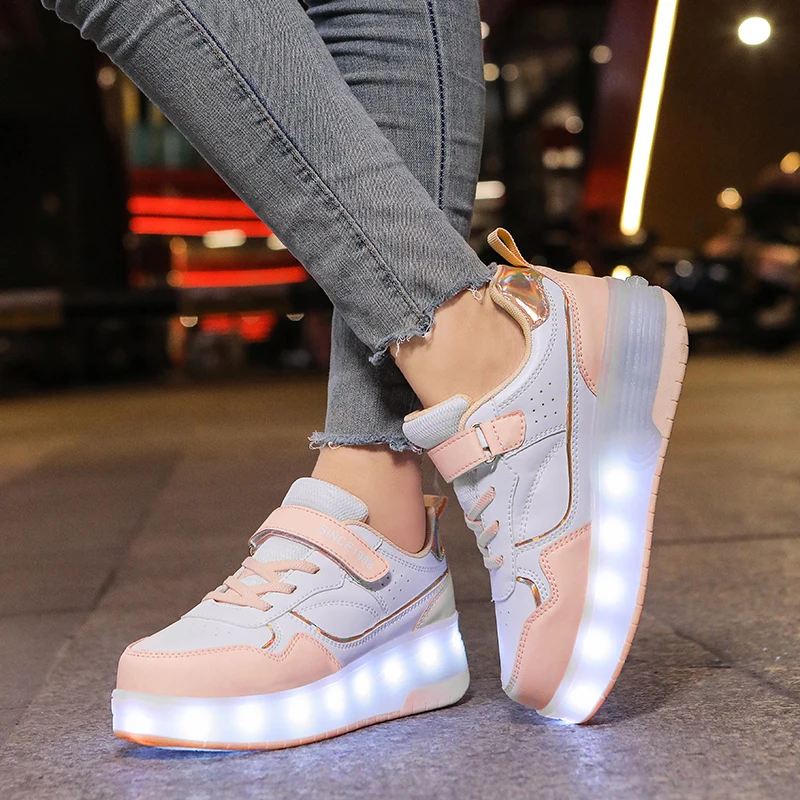 Children's roller skates outdoor 2-wheel shoes kids fashion Led lamp Flash wear-resistant sports shoes