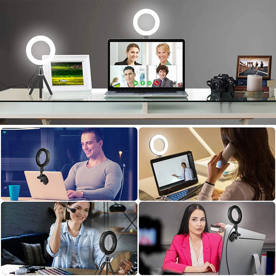 16cm Ring Light for Zoom Meetings, Laptop Ring Light with Tripod Stand, Ring Light with Suction Cup for Phone Computer Monitor