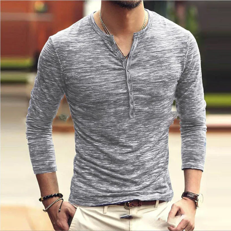 Summer Long Sleeve T Shirt Men Casual Cotton High Quality Slim Tops Tees Henley Shirts Breathable Streetwear camisetas hombre