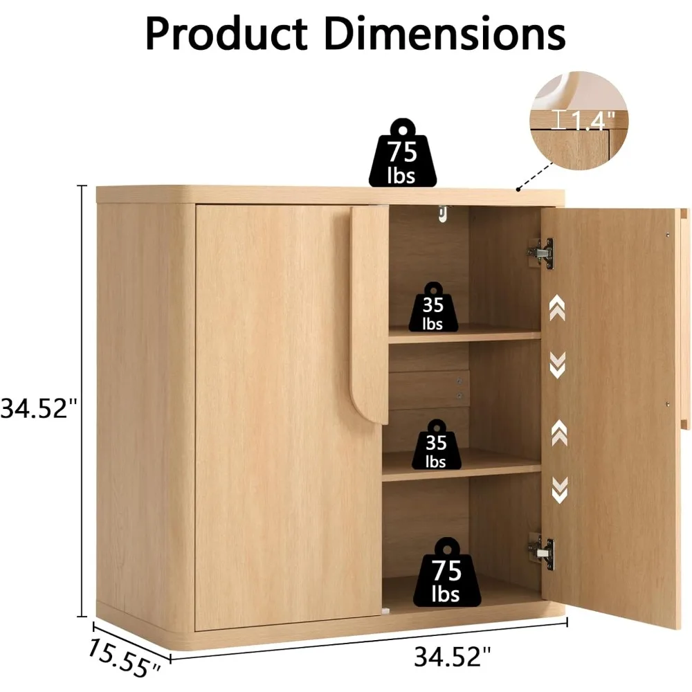 خزانة بوفيه جانبية مقاس 34.5 بوصة مع تخزين، وخزائن ذات مميزة حديثة مع مقابض منحنية وأرفف قابلة للتعديل، و4 أبواب لبار القهوة #2