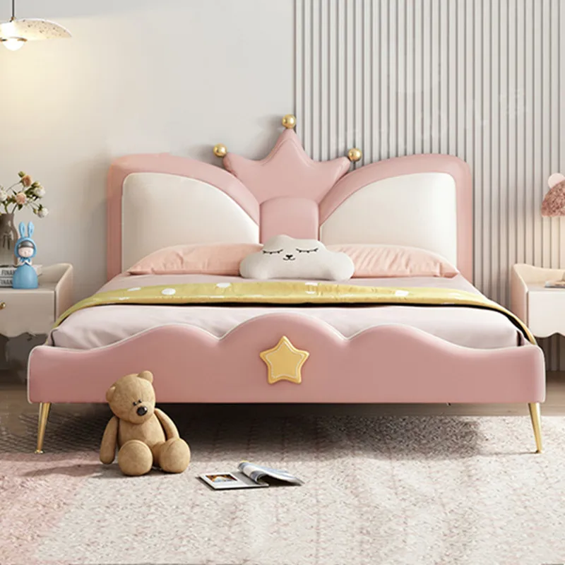 

Crown Princess Bed Pink Dream Baby Pentagram Single Teen Children's Bed Girl