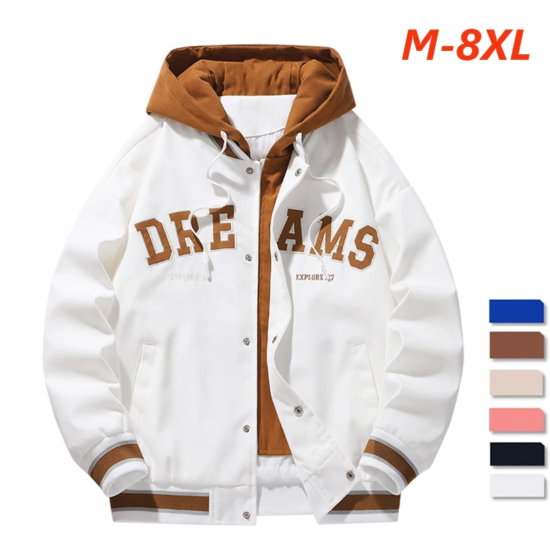 High Quality Baseball Uniform Jacket New Men's Autumn New Trendy Brand All-match Student Hooded Jacket Plus Size Coats Male 8XL