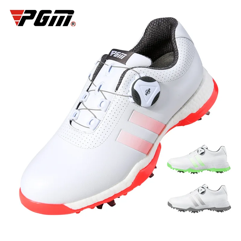 

PGM Women Golf Shoes with Removable Spikes Waterproof Anti-slip Knob Strap Sports Sneakers White Casual Microfiber Leather XZ171