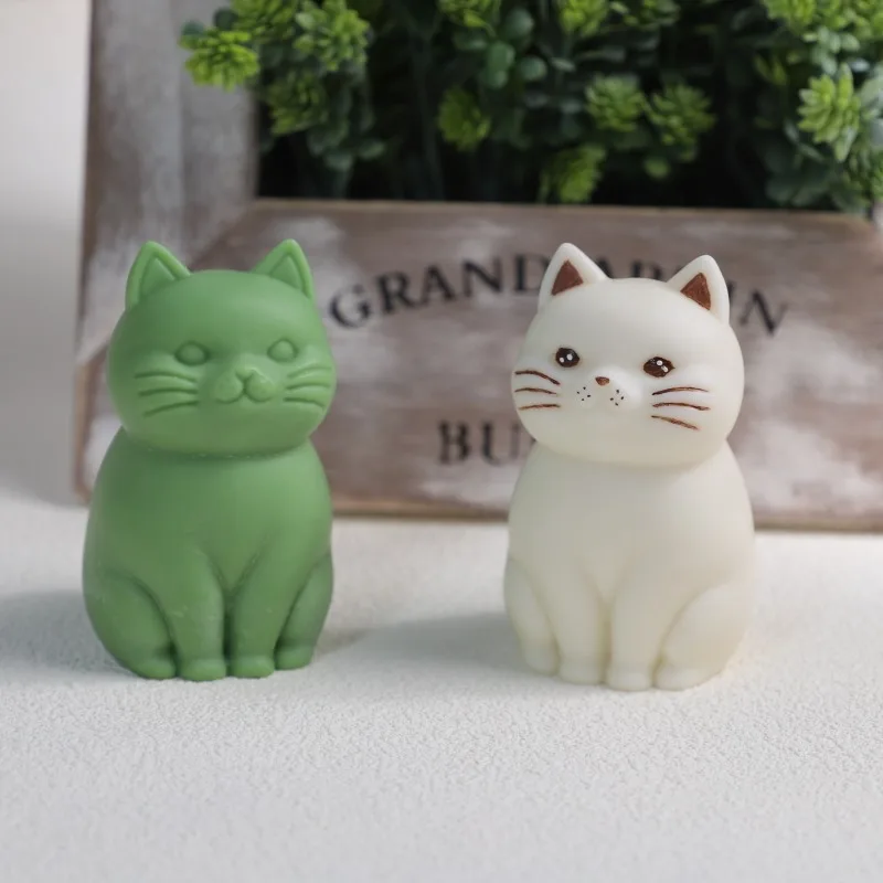 3D Smile Cat Silicone Mold DIY Kitten Candle Soap Plaster Crafts Resin Concrete Mold Chocolate Cake Baking Tools Home Decor Gift