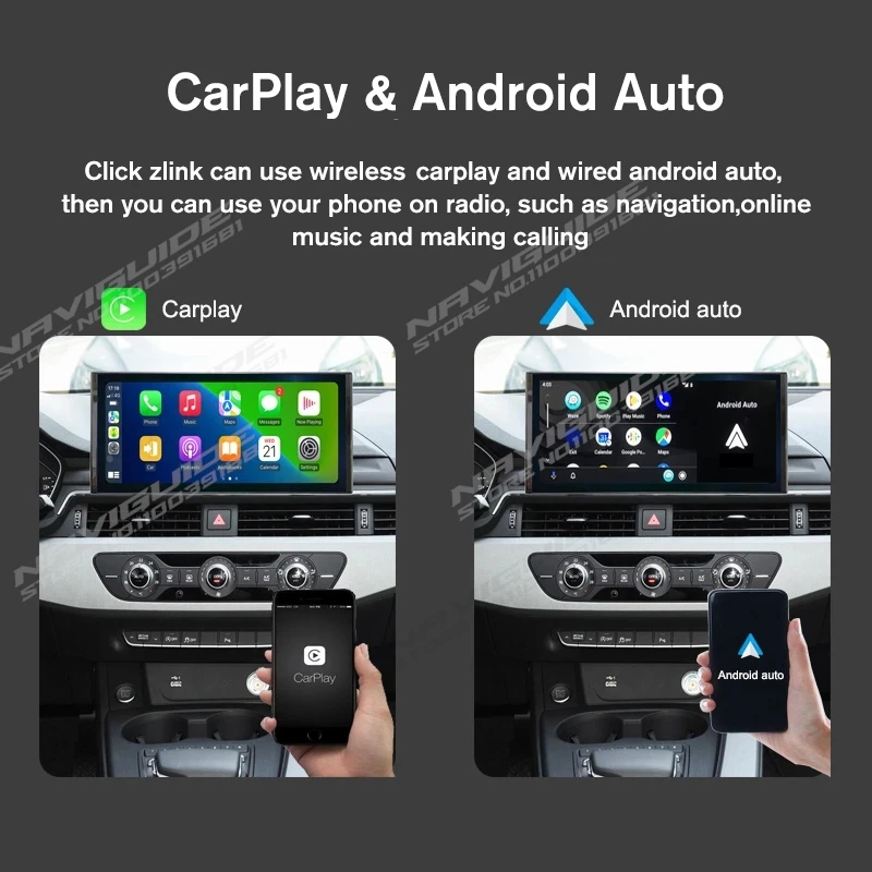 NAVIGUIDE 10.25\'\' 8G+128G Android 13 Carplay For Audi A1 2013-2018 Car Radio Multimedia Player Auto Headunit Bluetooth GPS DSP