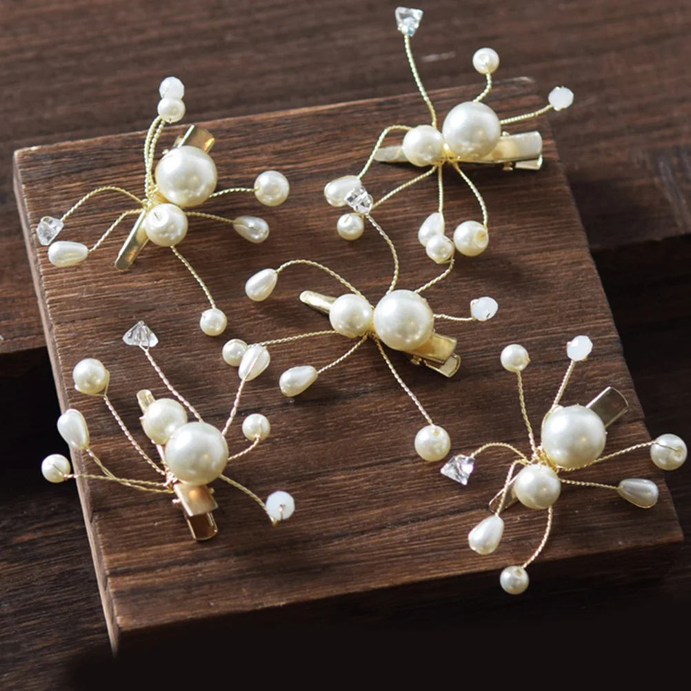 5 قطع من دبوس شعر الزفاف واللؤلؤ على شكل فراشة، قطعة شعر على شكل فيونكة، إكسسوار شعر الزفاف لوصيفات العروس والحفلات الراقصة، غطاء رأس أنيق #1