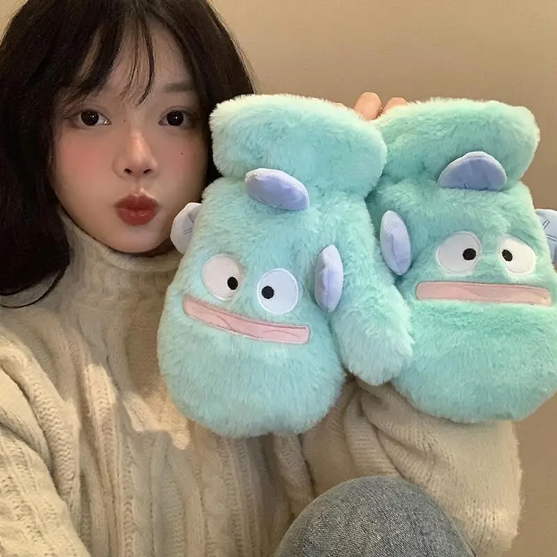 サンリオ ハンギョドン 冬綿ぬいぐるみ指掛けネックかわいい手袋暖かい防風防寒厚手手袋女の子の誕生日プレゼント