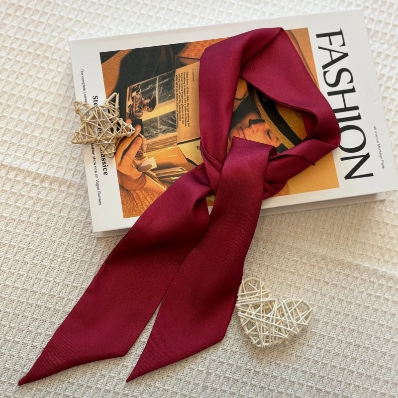 

New Skinny Women Narrow Long Scarf Solid Color Small Silk Scarves Hair Band Headband Wrap Bag Handle Ribbon Lady Neck Tie
