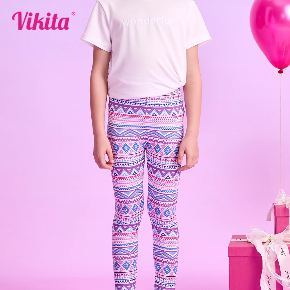 

VIKITA Girls Leggings Pants Kids Striped Print Skinny Pencil Pants Toddlers Cute Daily Casual Trousers Children Clothes 3-8 Yrs