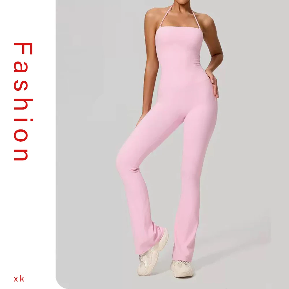 Fashionable Peach-Shaped Hip-Lifting And Neck-Hanging Yoga Jumpsuit For Women Casual And Slightly Flared Fitness Yoga Wear