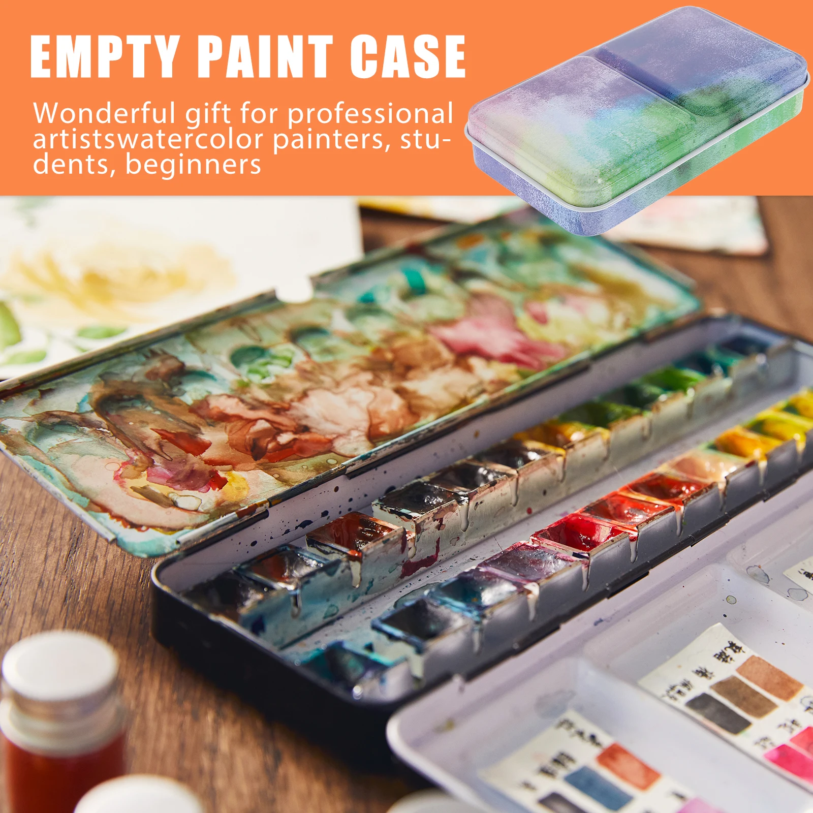 

1 set Watercolor Pigment Box Watercolor Tin Case Paint Mixing Tray Durable PP Material Art Painting Tool Color Mixing Plate