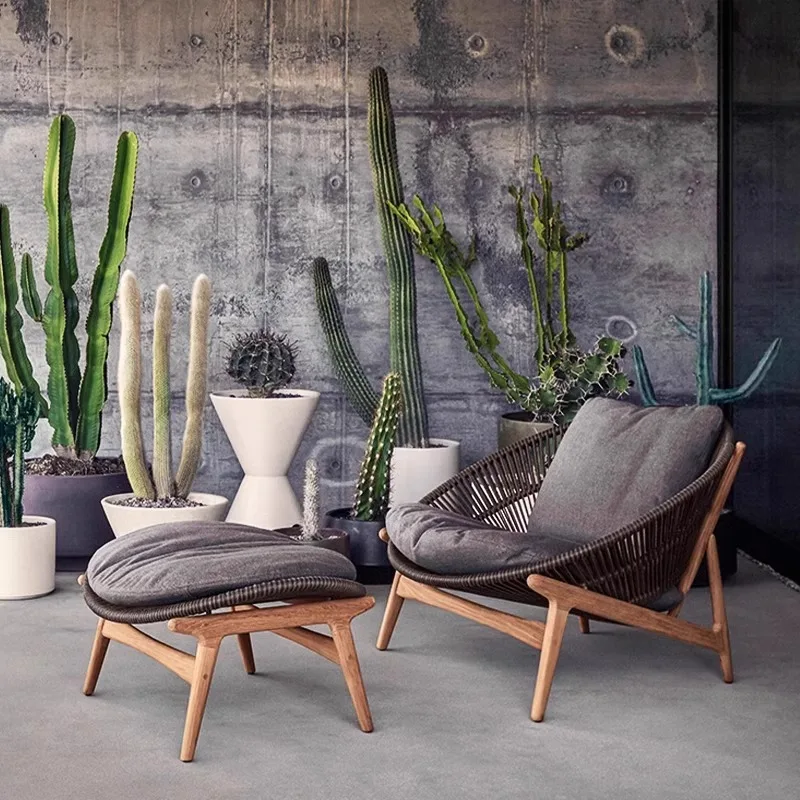 

Outdoor sofa coffee table combination courtyard villa open roof teak furniture waterproof sunscreen lazy outdoor rattan chair