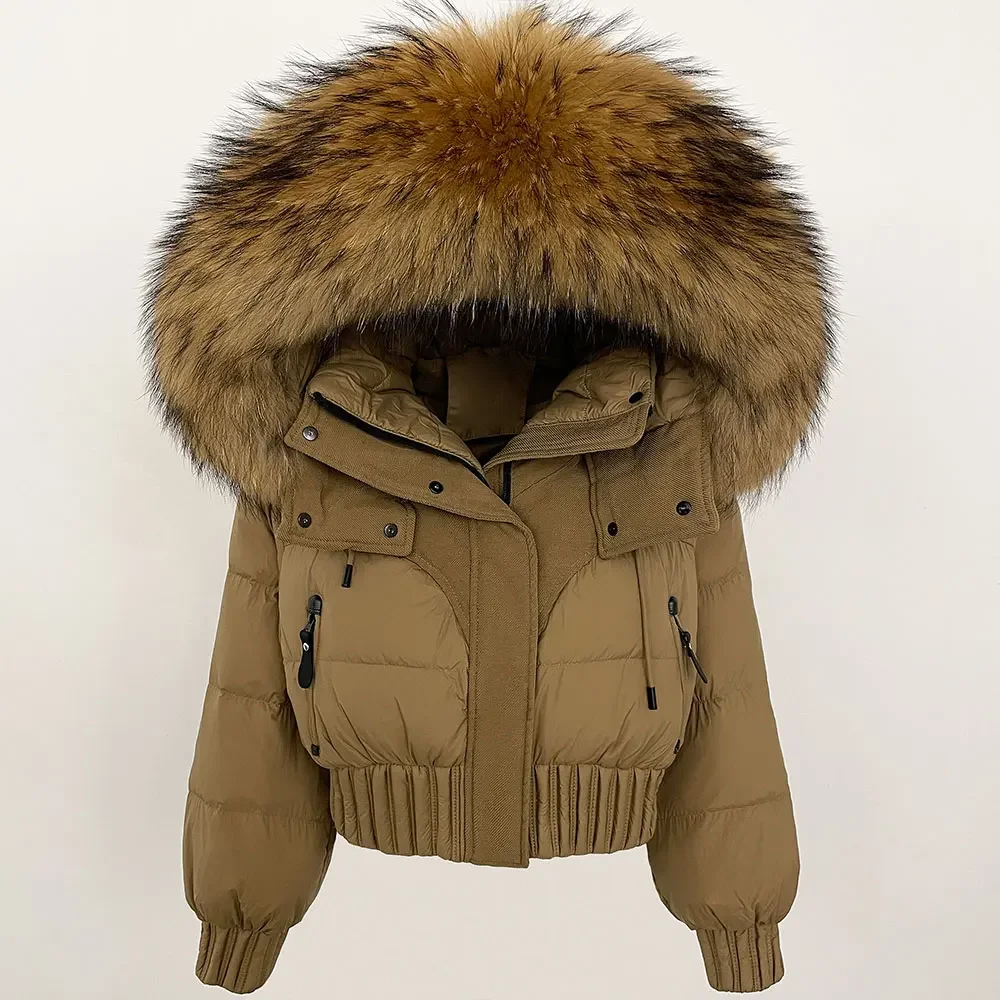 OFTBUY Fur Jacket Women Casual Winter Short Natural Real Raccoon Fox Fur Collar Hooded Warm Outerwear White Duck Down Coat