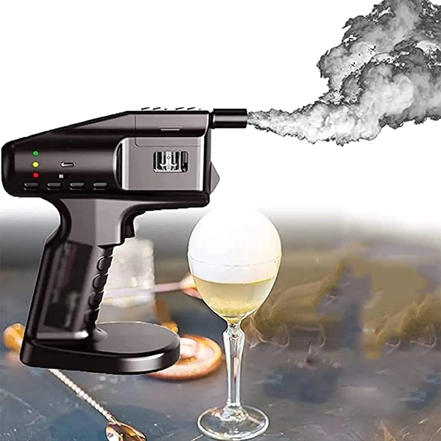 Kit de burbujeador de cócteles, máquina para hacer humo de doblado, infusor de humo portátil, pistola de burbujas de humo eléctrica, chorro de sabor