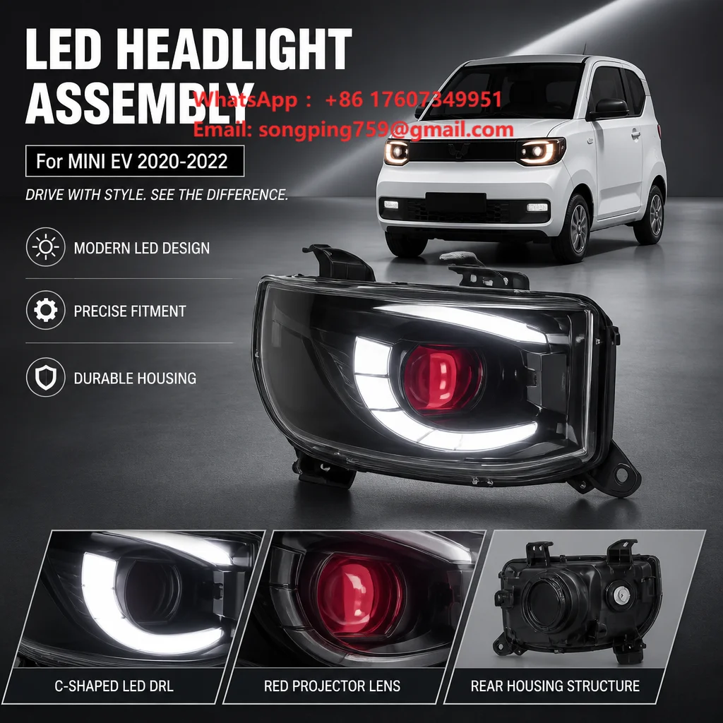Black Base PC Lens Headlight for Wuling Hongguang Mini EV 2020-2022 NAFU Factory wholesale White Amber Light Replacement Lamp