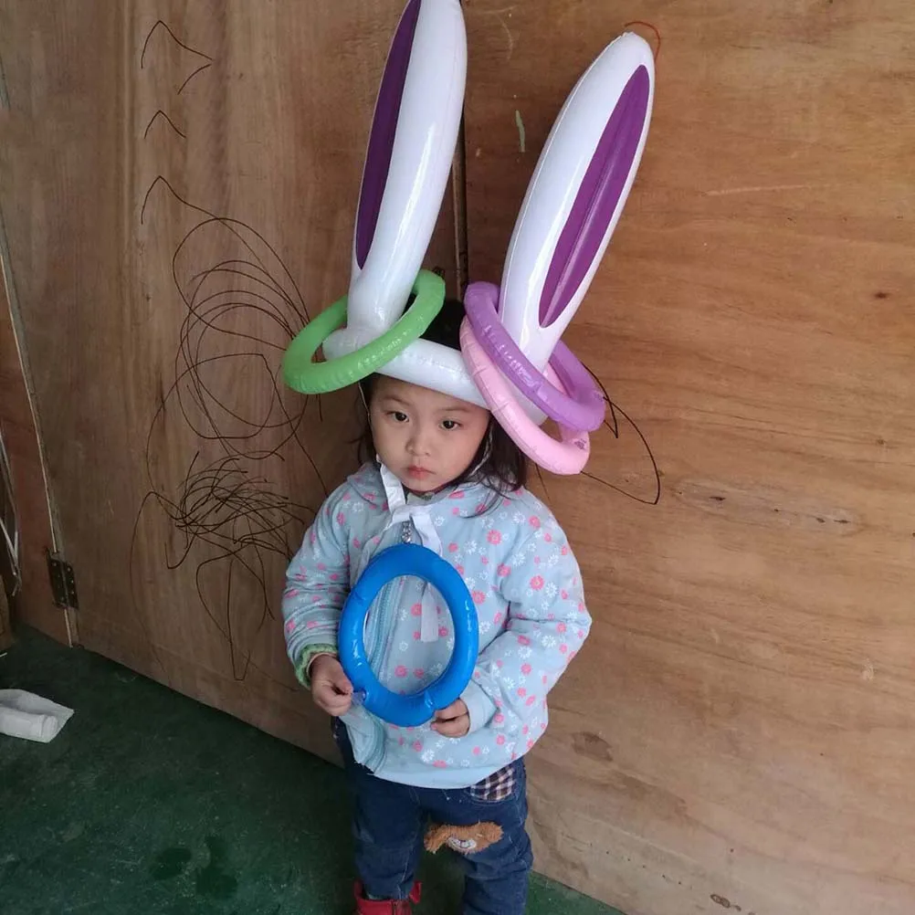 

5pcs Ring Toss Inflatable Ring Toss Toy Kids Rabbit Ears Bunny Game Child Fun Throwing Rings Party Prizes Easter Toys