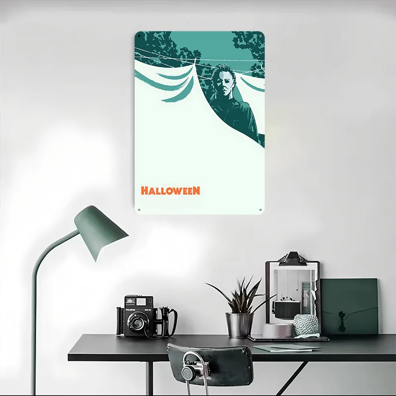 ملصق معدني فني للهالوين مايكل مايرز لديكور المنزل، علامات قصدير معدنية قابلة للتخصيص لتزيين جدران غرفة النوم #4