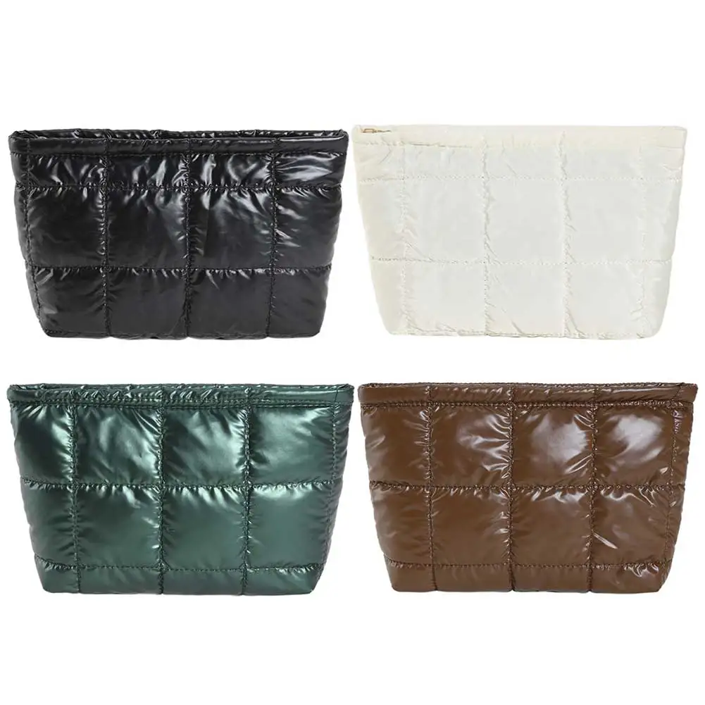 

Women Cosmetic Pouch Padded Quilted Makeup Pouch Large Capacity Makeup Organizer Bag Solid Color Travel Cosmetic Bag